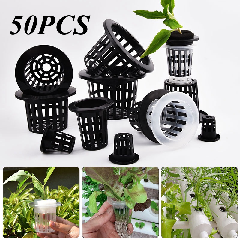 Hydroponic Grow Pod - 50Pcs Black White Soilless Mesh Plant