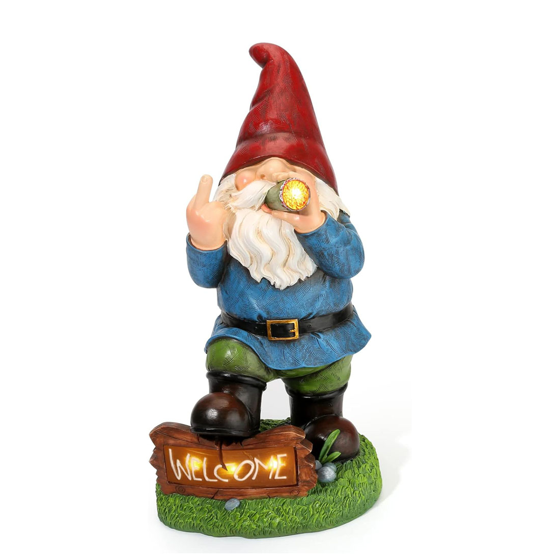 Smart Garden Ornaments - LED Solar Middle Finger Dwarf Statues